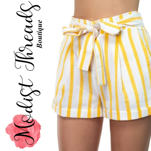 ⚡️Sale⚡️Striped Belted Short Pants - Picture 1 of 4